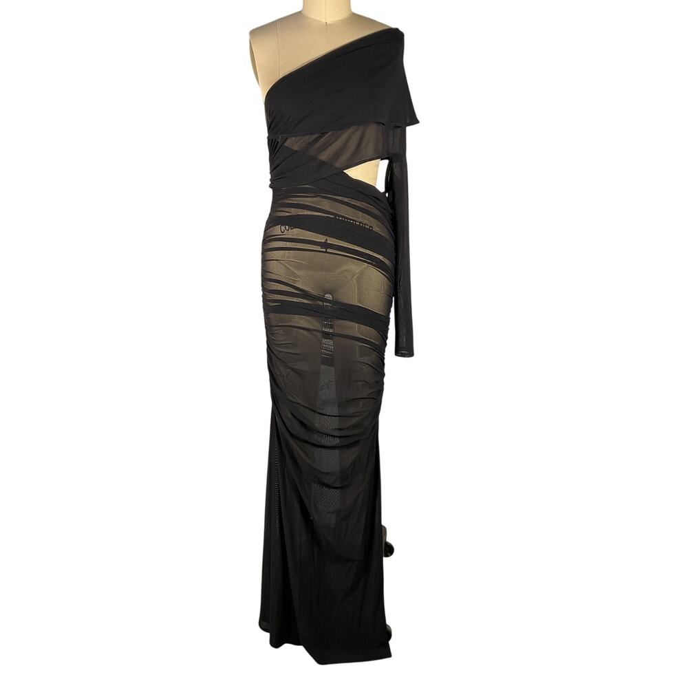 Atlein Asymmetric Black Draped Cutout Dress Size 36 FR / US 4 - Picture 2 of 6